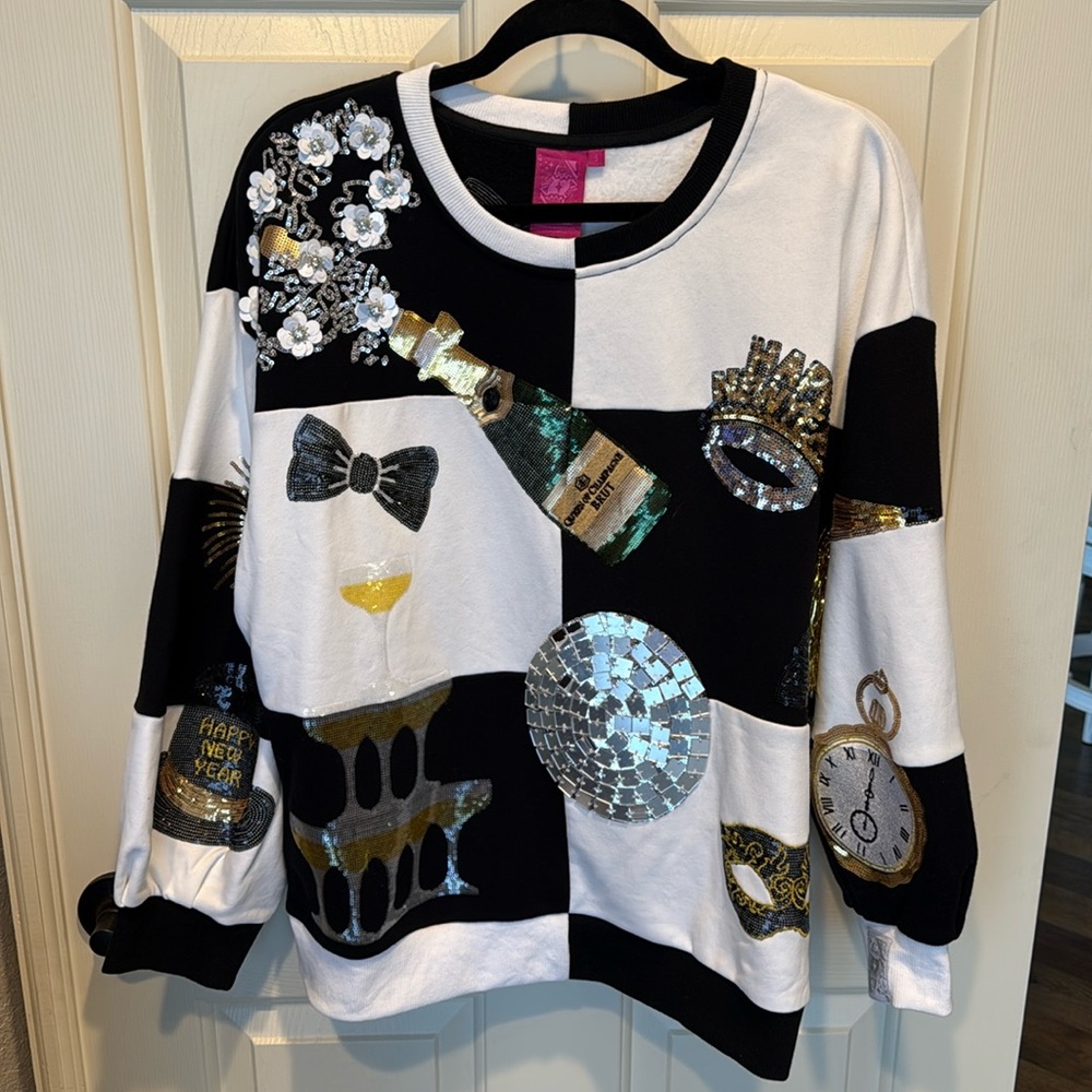Queen of Sparkles Black & white checked Cheers sweatshirt